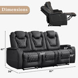 ANJ Recliner Sofa,Power Reclining Couch with USB Ports and Cup Holders - Overstuffed Electric Living Room Seating PU Leather Recliner Sofa Set with Hidden Arm Storage, Easy to Clean (Black) ANJ