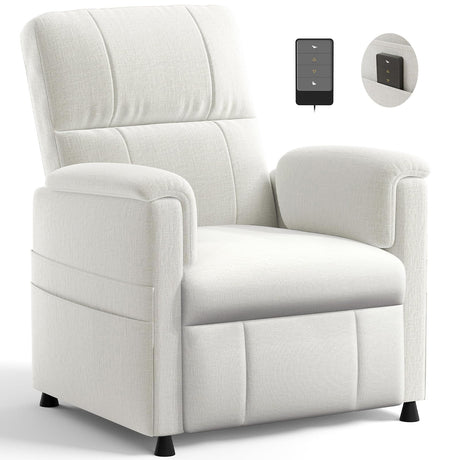 Amada Power Recliner Chair for Adults, Chenille Electric Reclining Chair for Small Spaces with Remote & Side Pockets, Thick Seat Cushion for Home Theater, RV, Living Room & Bedroom (White) AMADA HOMEFURNISHING