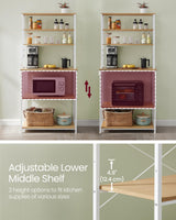 VASAGLE Bakers Rack with Power Outlet, 31.5 Inches Coffee Bar for Kitchen with Storage, 6-Tier Kitchen Shelves with 6 Hooks, Microwave Stand, Golden Oak and White UKKS119Y01 VASAGLE