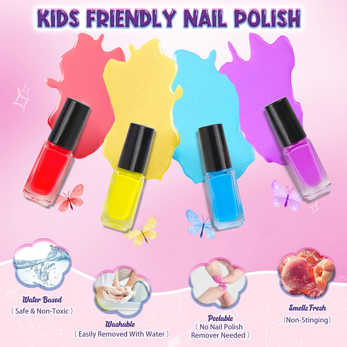 EULRGAUS Kids Nail Polish Set for Girls, 27PCS Nail Art Kit with Nail Dryer, Non Toxic Nail Polish kit and Fake Nails for Kids, Girl Toys Age 6-8, Halloween Christmas Birthday Gifts for Girls 8-12 EULRGAUS