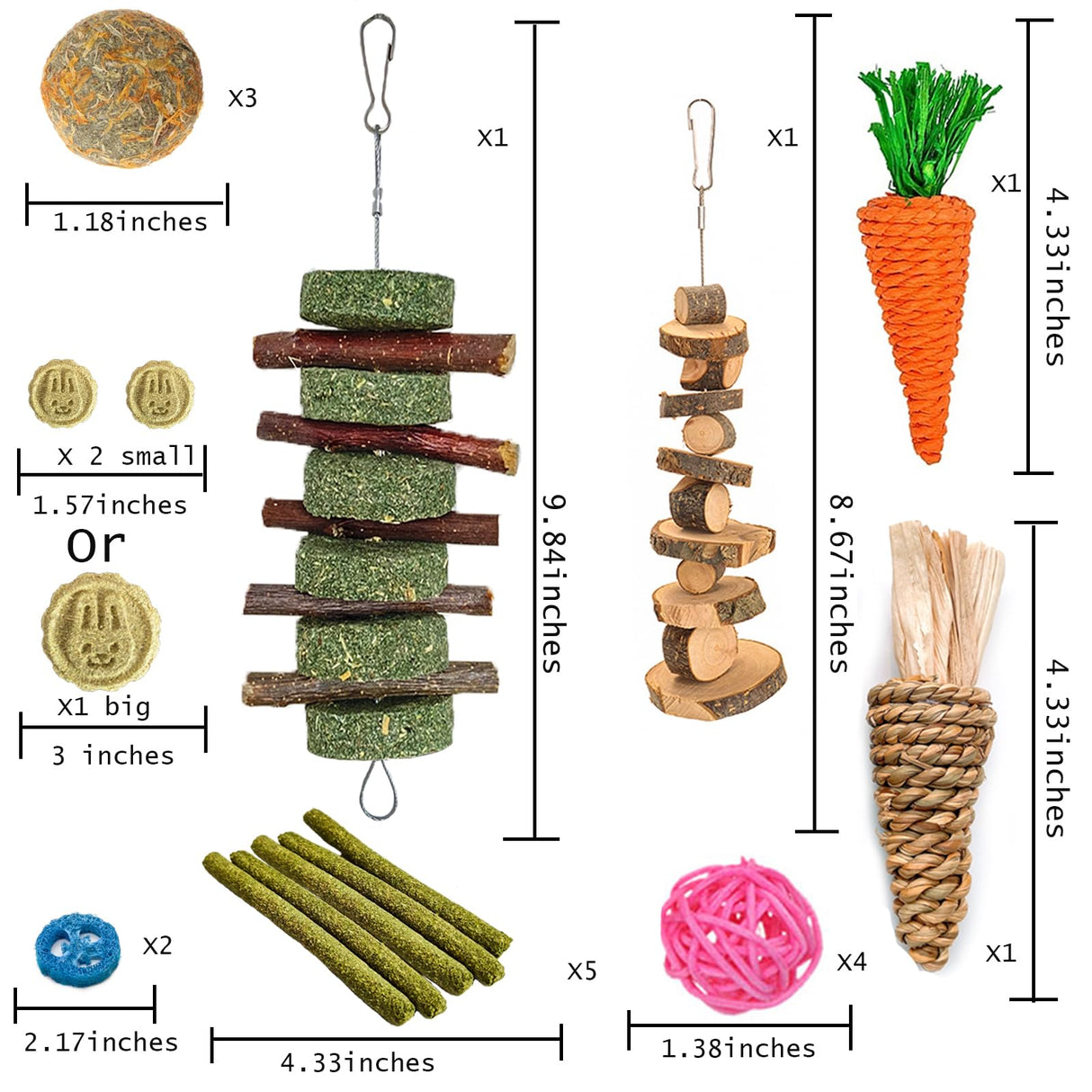 Grddaef 20 PCS Bunny Chew Toys for Teeth, Natural Rabbit Toys Apple Wood Grass Timothy Sticks Chew and Treat for Guinea Pigs Hamster Chinchillas Grddaef