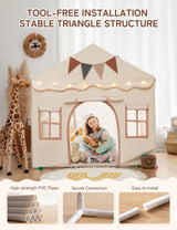 besrey Kids Tent, Kids Playhouse 2 in 1 with Padded Mat and String Lights, Large Play House with 2 Doors & 4 Windows, Kids Play Tent Indoor & Outdoor, Toddler Tent for Kids, 51" x35" x 51" besrey