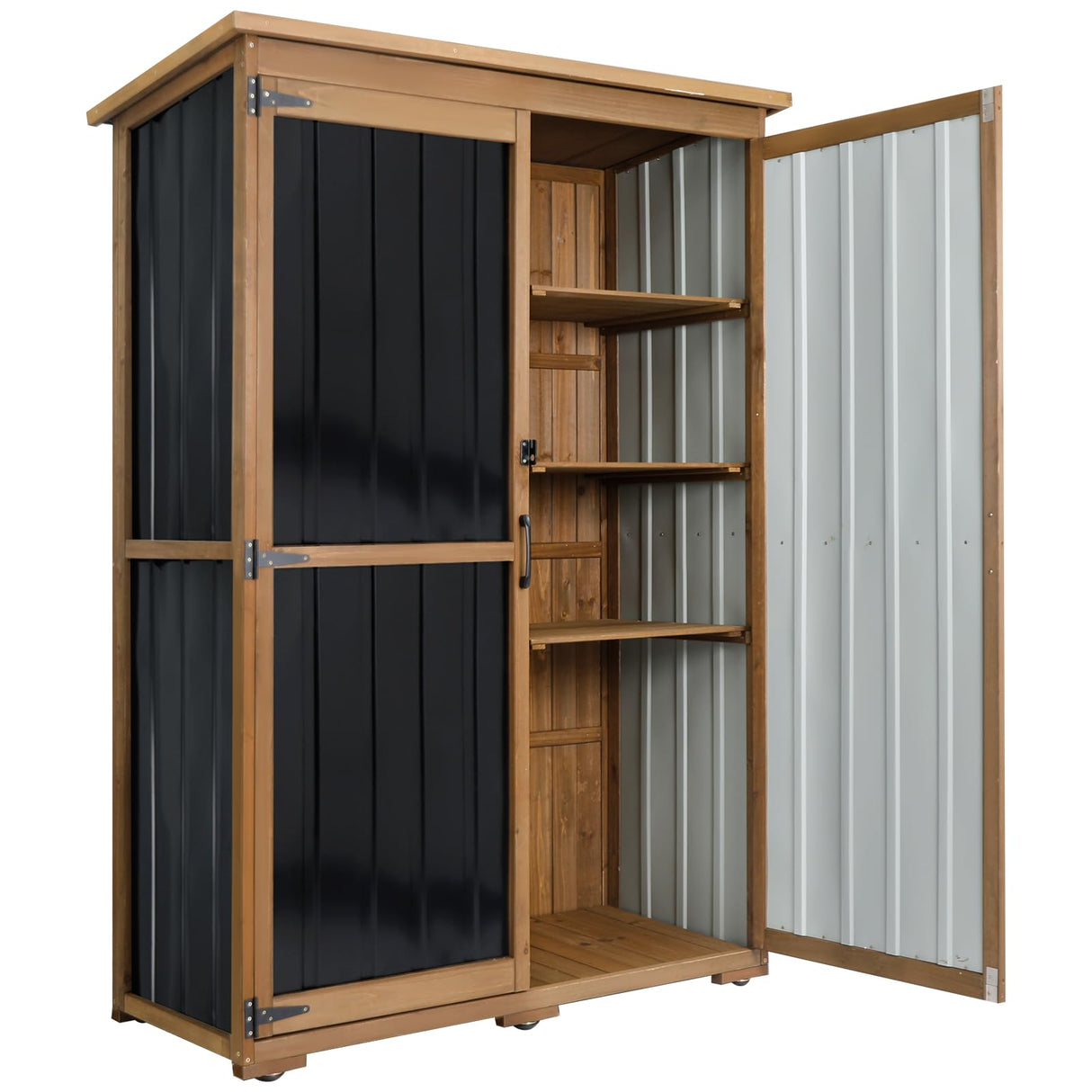 Outdoor Storage Shed, Waterproof Garden Sheds & Outdoor Storage Cabinet with Lockable Door Sloping Roof, Wood Metal Tool Shed for Backyard Patio Lawn 68”x46” PetsCosset