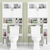 Vabches Over The Toilet Storage Cabinet, Storage Cabinet Over Toilet with Double Doors & Toilet Paper Holder Stand, Freestanding Toilet Shelf Space Saver with Anti-Tip Design & Adjustable Shelf, White Vabches