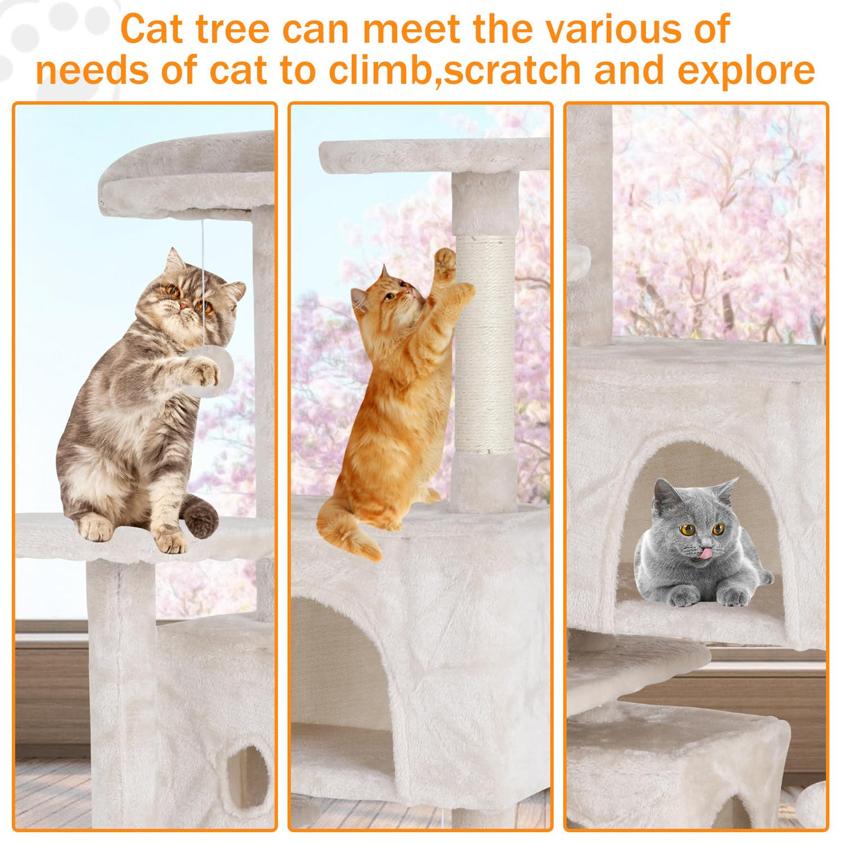 XXkseh Cat Tree 54 Inches Cat Tower for Indoor Cats Multi-Level Cat Condo with Litter Box Enclosure,Scratching Posts for Indoor Cats (Beige)… XXkseh