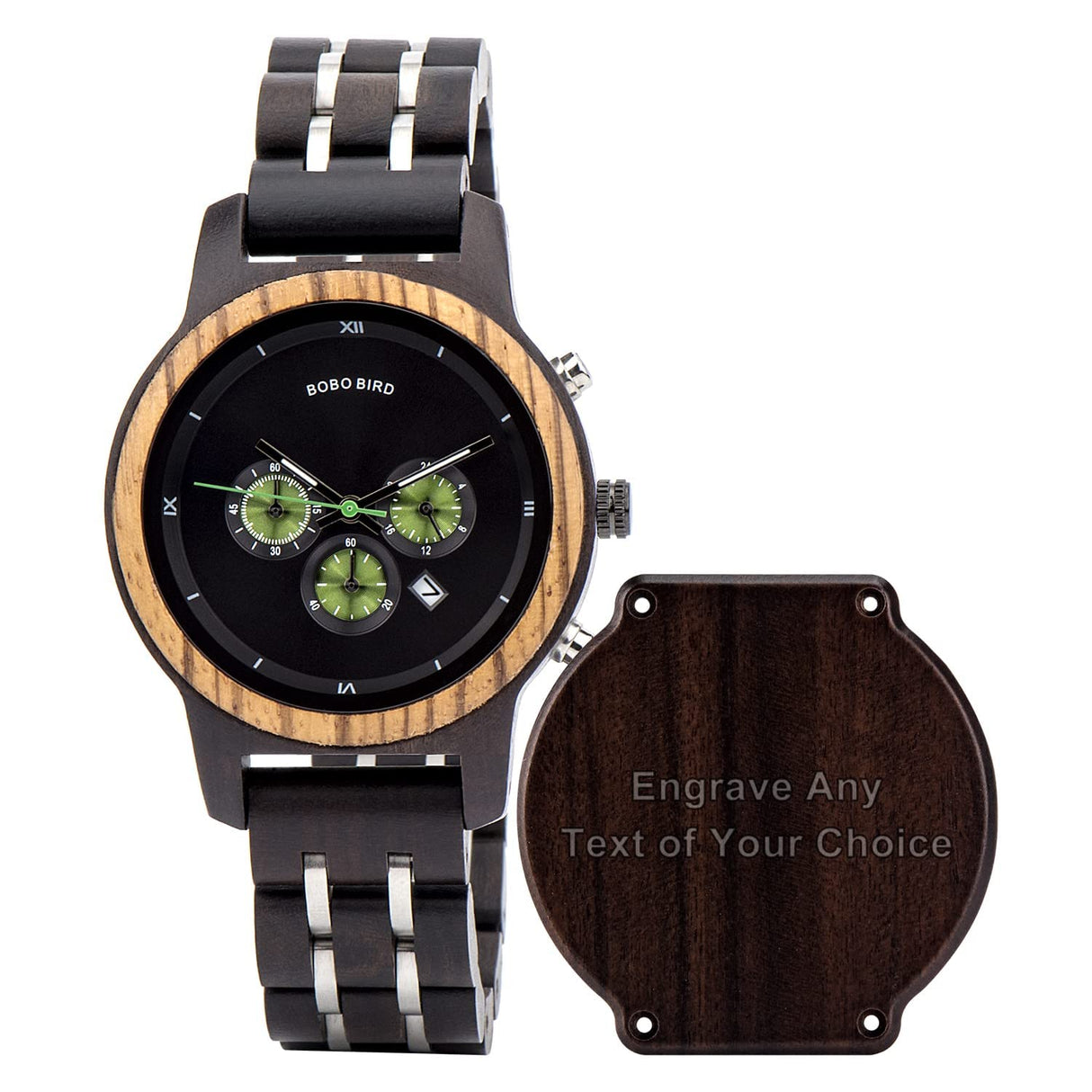 BOBO BIRD Women Wooden Watches Luxury Wood Metal Strap Chronograph & Date Display Quartz Watch Fashion Zebra Wood Casual Business Ebony Wristwatches (Custom) BOBO BIRD