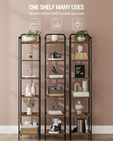 Hzuaneri Bookcase Bookshelf, Narrow Book Shelf, Industrial Corner Shelf Storage Organizer, Slim Shelving Unit for Home Office, Living Room, Bedroom, Kitchen, 6-Tier Rustic Brown and Black BC24601B Hzuaneri