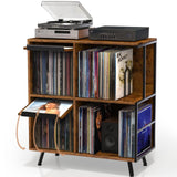 3 Tier Record Player Stand, Flip Top Record Player Cabinet, Mid Century Record Player Table with Shelves Holds up to 300+ Albums, Vinyl Record Storage with 4 U-Dividers for Living Room Bedroom, Brown Faesun