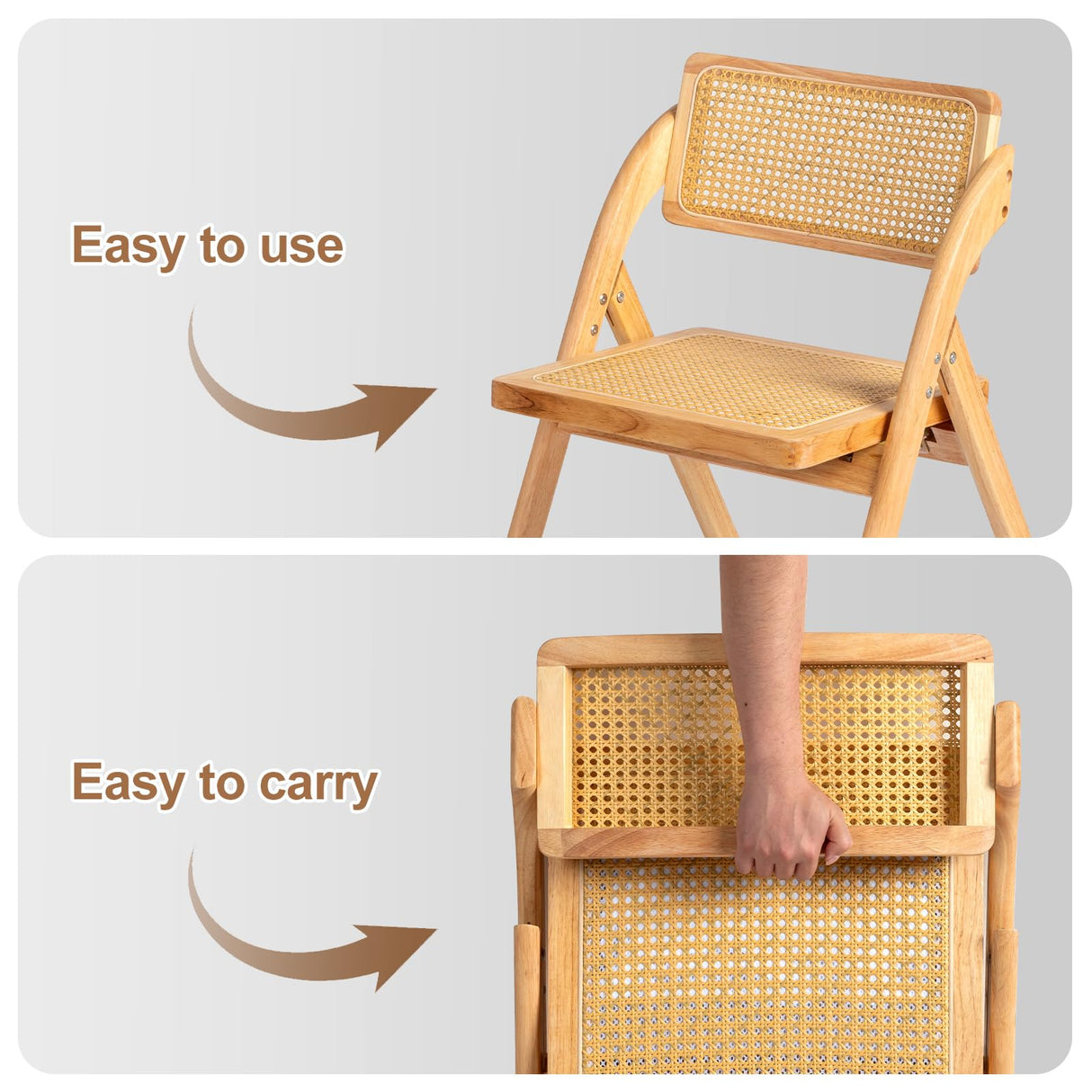 Karl home Wooden Rattan Folding Chairs 2 Pack, Portable Folding Chairs for Indoor, Ideal for Kitchen Dining Room, Office Wedding, Party, Picnic, Natural Karl home