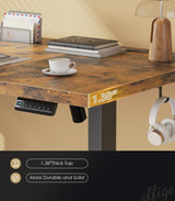 OffiGo Electric Standing Desk with 3-Piece Board, 71 Inch Height Adjustable Large Desk with Power Outlets, Sit Stand Table, Writing Computer Desk for Home, Office, Workstation, Rustic Brown OffiGo