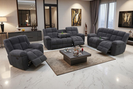 A Ainehome Manual Recliner Sofa Set, Corduroy Recliner Loveseat, Living Room Furniture Set Modern Loveseat Sofa, Reclining Couches for Living Room/Office(3 Piece Set, Dark Grey) A Ainehome