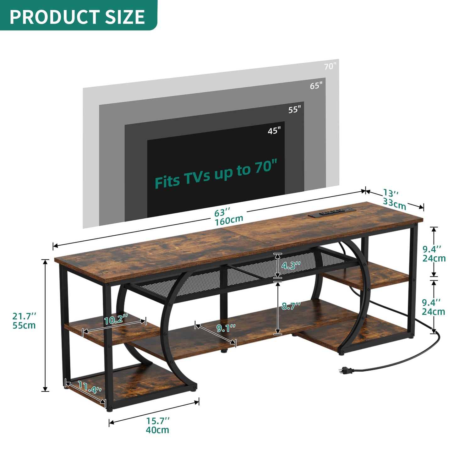 YITAHOME TV Stand for 65/70 Inch TV, LED TV Stands fo Living Room w/Power Outlets, Entertainment Center with Storage, Wood Television Stand, TV Console Table, Rustic Brown