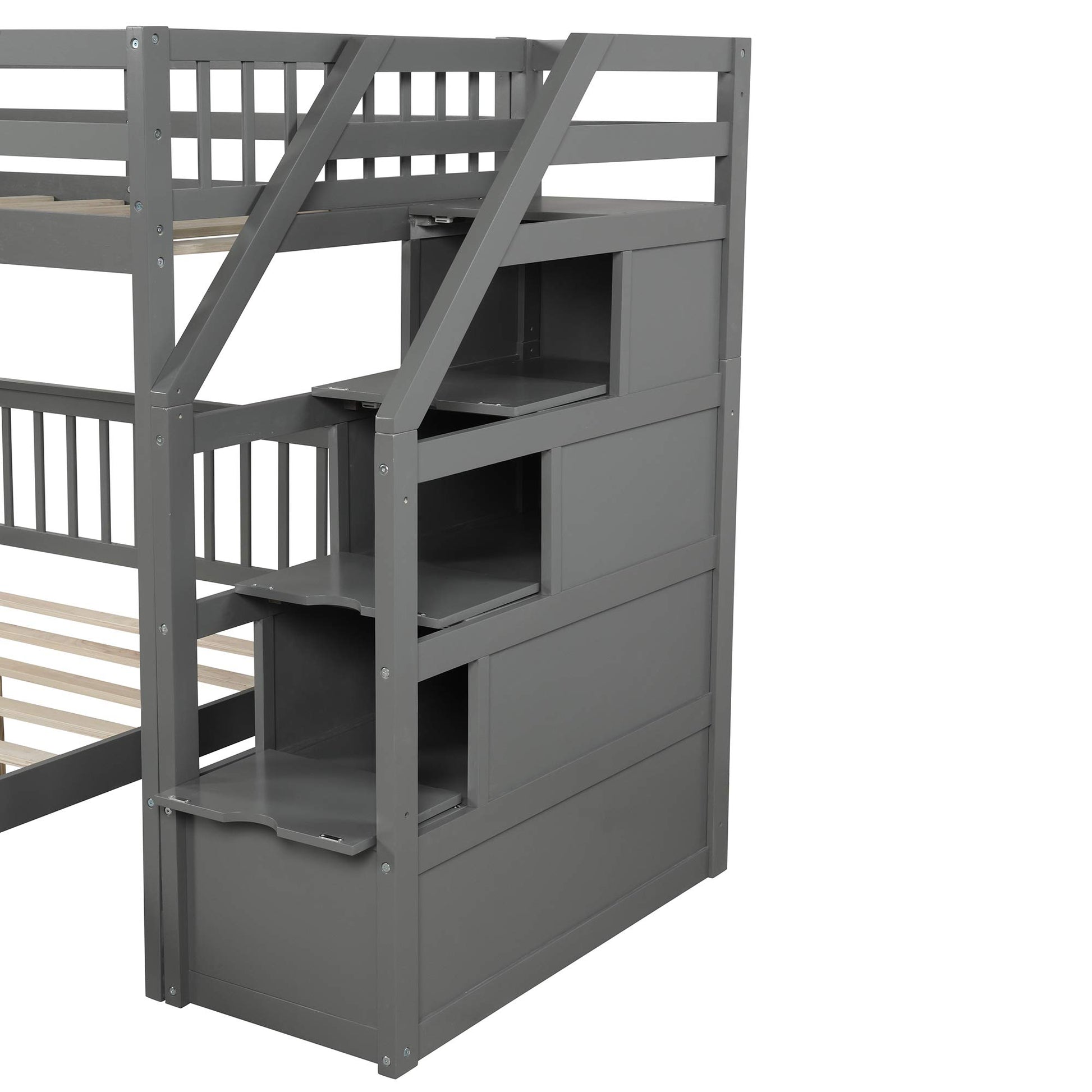 SOFTSEA Modern Twin Over Full Loft Bunk Bed with Desk and Storage Drawers, Muddy White - WoodArtSupply