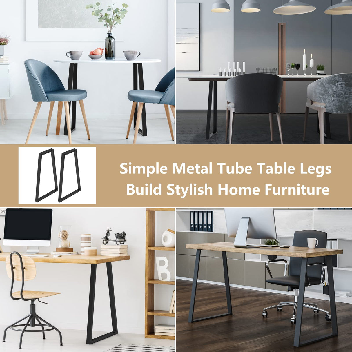 Signstek 28" Trapezoid Metal Table Legs, Heavy Duty Tube Iron Furniture Legs, DIY Stool or Chairs, Coffee Table, Bench, End Table, Desk, Black, Set of 2 Signstek