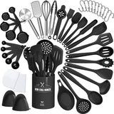 43 Pcs AIKKIL Kitchen Utensils Set, Heat Resistant Silicone Cooking Kitchen Utensils Set with Holder, Spoon, Spatula, Kitchen Gadgets Tools Set For Nonstick Cookware, Dishwasher(BPA Free, Black) AIKKIL