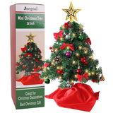 Juegoal 24 Inch Mini Christmas Tree Set, Table Top Artificial Christmas Trees with 50 LED Lights, Ornaments and Red Berries, Best DIY Christmas Decorations Juegoal