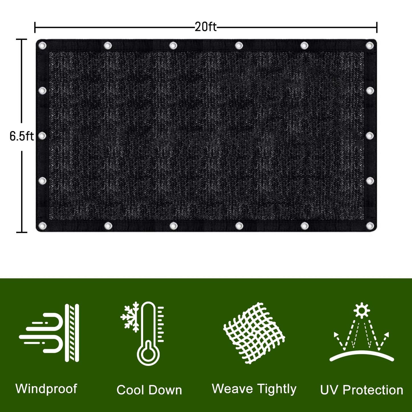 LOVE STORY 90% Sun Shade Cloth Black Mesh Tarp with Grommets 6.5 x 20FT Shade Cover for Greenhouse Patio Canopy Garden Pergola Dog House Chicken Coop - WoodArtSupply