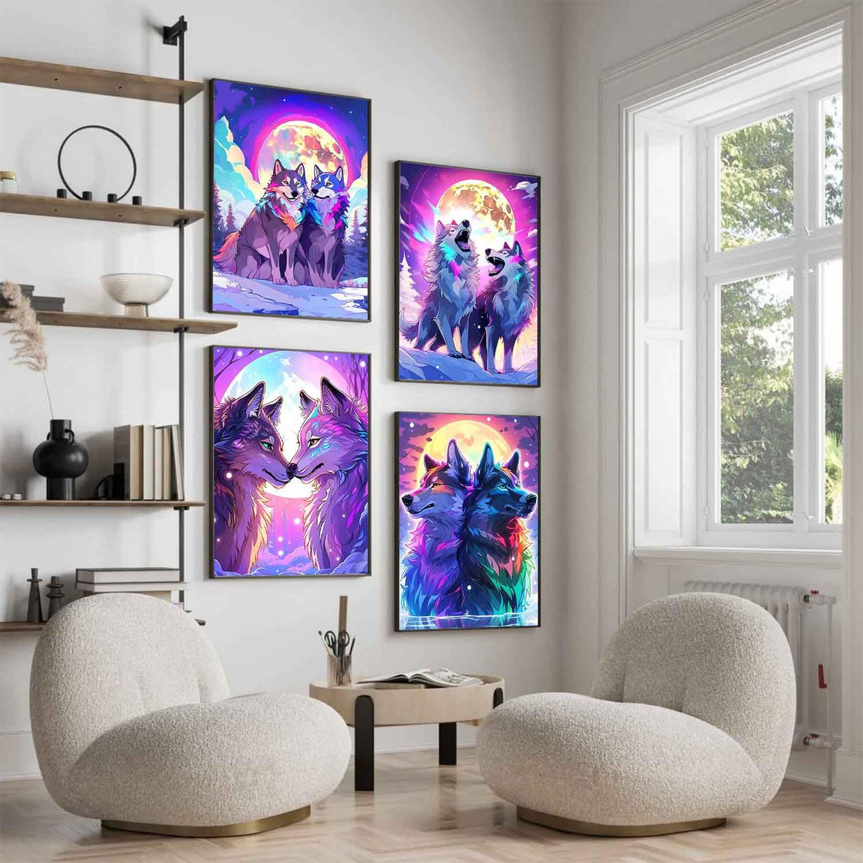 ZXQL 4 Pack Wolf Paint by Numbers Kit for Adults Beginners, 12" Wx16 L Paint by Numbers for Adults Rolled up Canvas for Painting Home Decor Creative Wall Art with Nice Gift Box ZXQL