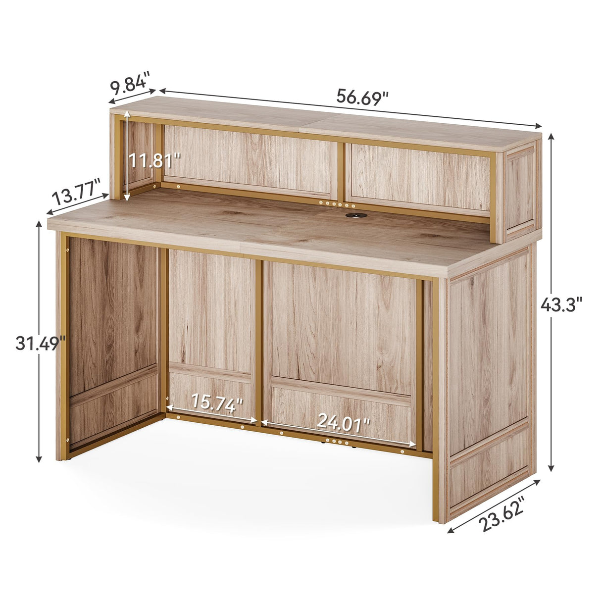 LITTLE TREE 57-Inch Reception Counter, Boho Style Front Desk, Modern Checkout Counter, Reception Desk for Retail, Lobby, Salon, Office, Oak LITTLE TREE