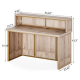 LITTLE TREE 57-Inch Reception Counter, Boho Style Front Desk, Modern Checkout Counter, Reception Desk for Retail, Lobby, Salon, Office, Oak LITTLE TREE
