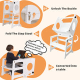 White Toddler Tower Step Stool for Kids Kitchen Stool Helper Toddler Standing Tower Foldable Toddler Table Kids Table and Chair Set 4 in 1 Montessori Helper Tower SHWWQUE