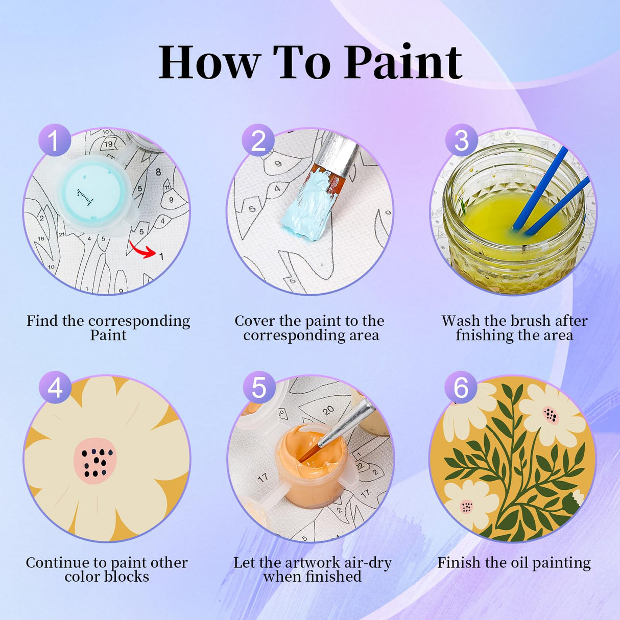 6 Pack Paint by Numbers Kit for Adults Beginner, Flower Adult Paint by Number Kits on Canvas, Easy Flowers DIY Acrylic Oil Painting by Numbers Kits, Perfect for Home Decor 8x12 Inch Okarina