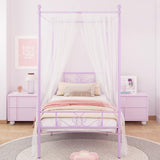 Weehom Twin Canopy Bed Frame with Headboard and Footboard, 4 Posters Metal Bed Frame, No Box Spring Needed, Mattress Foundation Platform Bed for Kids and Adults, Purple Weehom