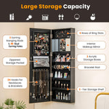 Giantex Jewelry Cabinet Armoire Door Wall Mount, 47.2in Lockable Touch Screen Lighted Full Length Mirror, 3 Lighting Settings, Inside Makeup Mirror, Jewelry Storage Box Organizer (Black) Giantex