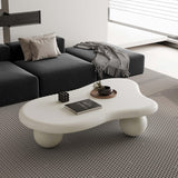 47" Modern White Coffee Table Cloud Shape Low Center Table Cute Irregular Indoor Tea Table with 3 Ball Legs for Living Room Small Space FGXJY