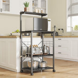 Bestier 4-Tier Black Kitchen Bakers Rack with Pull-Out Shelf & Hooks on Wheels Bestier