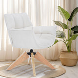 SOERGO Mid Century Accent Chair, Lambs Wool Vanity Chair Modern Cozy Desk Chair no Wheels with Amrest, Wood Legs for Living Room, Reading Room, Bedroom, White SOERGO