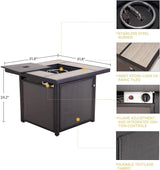 Grand patio 5-Piece Outdoor Furniture Conversation Sets with 32 Inch CSA Approved 40000 BTU Heat Propane Gas Fire Pit Table Outdoor Swivel Rocking Chair 4-Piece Black & Grey Plaid Dining Chair Set Grand patio