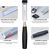 GREBSTK 4 Piece Wood Chisel Set for Woodworking, Professional CR-V Steel Bevel-Edge Bench Chisels, Extra Large High Impact Handle GREBSTK