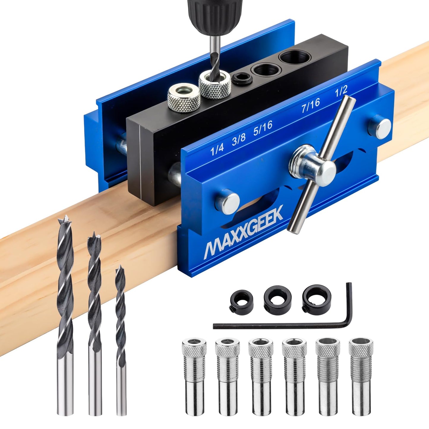 2.4"Self Centering Doweling Jig Kit, Adjustable Width Dowel Jig for Straight Holes, Biscuit Joiner Set Woodworking Power Tool Accessory Jigs (Blue) - WoodArtSupply