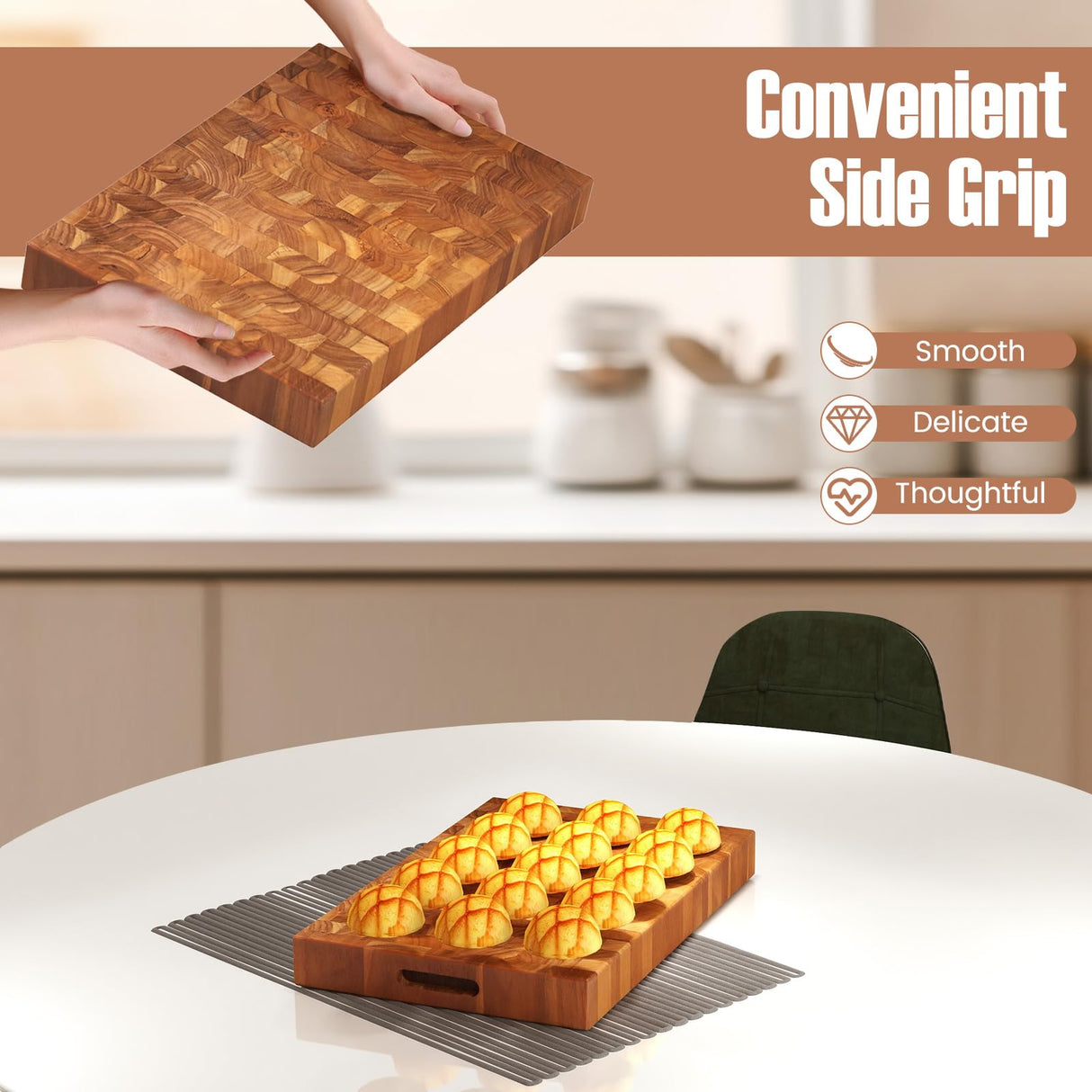 Giantex Teak Wood Cutting Board, 2" Thick End Grain Chopping Block with Hand Grip, 18"x12" Large Reversible Butcher Block, Pre-Conditioned With Natural Waxes & Oils, Carving Board for for Meat Cheese Giantex