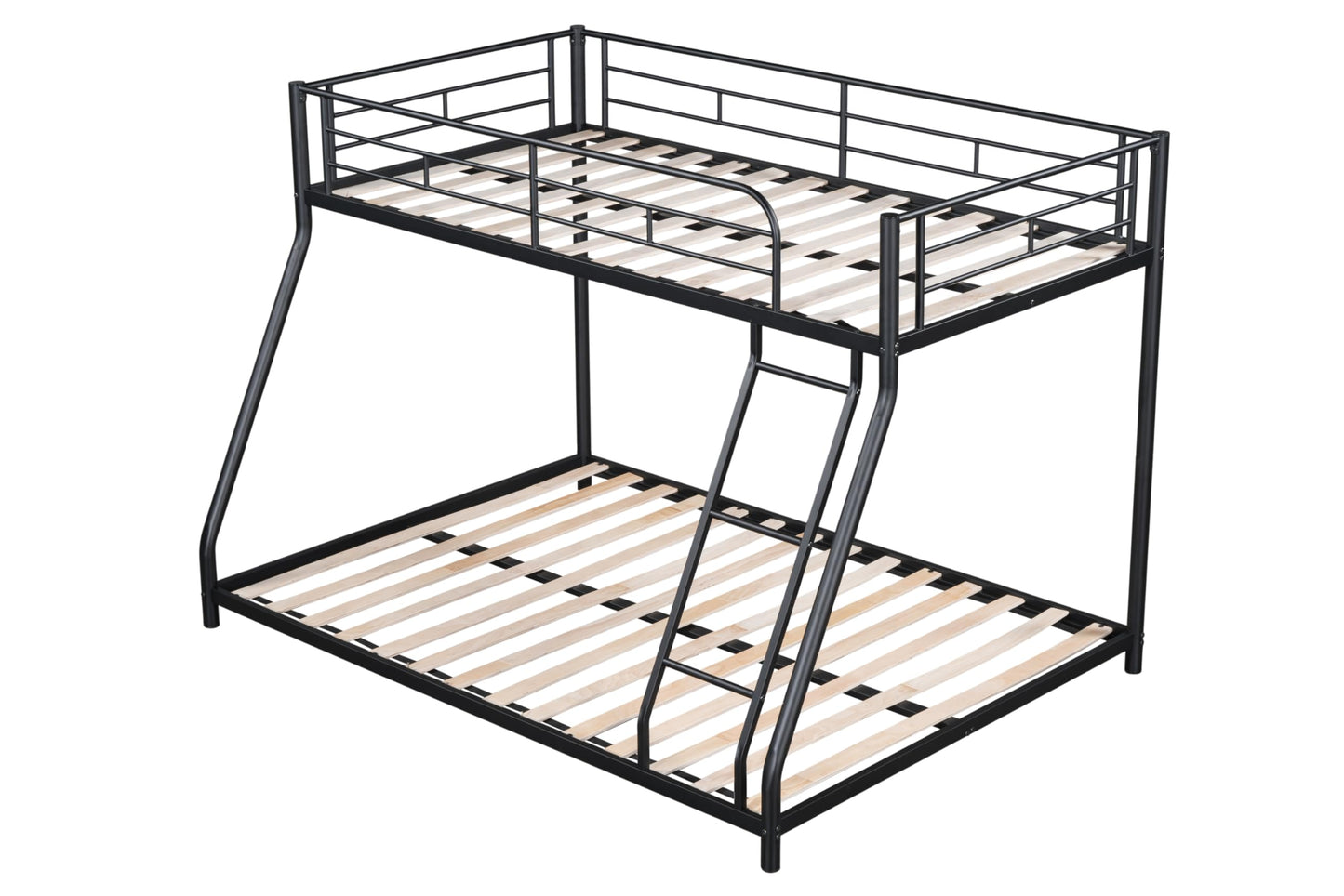 UOCFYK Twin Over Full Bunk Bed with Sturdy Metal Frame, Wood Slats, and Safety Guardrails - Black - WoodArtSupply