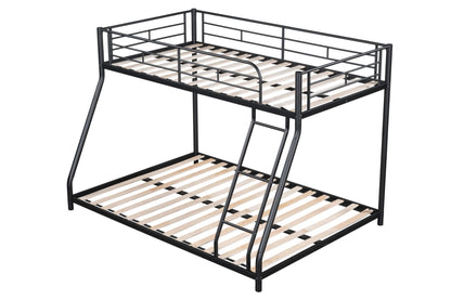 UOCFYK Twin Over Full Bunk Bed with Sturdy Metal Frame, Wood Slats, and Safety Guardrails - Black - WoodArtSupply