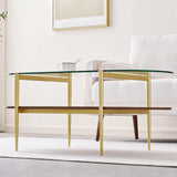 LumFurn Oval Glass Coffee Table, Mid-Century Modern Design, L41 x W21 x H17 inch, for Living Room, 2-Tier Structure, Clear Glass Top and Walnut Finish Wood Shelf, Conical Legs with Gold Finish Frame LumFurn