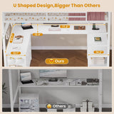 ADORNEVE Loft Bed Full Size with U-Shaped Desk, 6 Storage Drawers, Power Outlet, LED Metal Loft Bed with 2 Storage Shelves, Bed with Safety Guardrail & Ladders,Space-Saving,White ADORNEVE