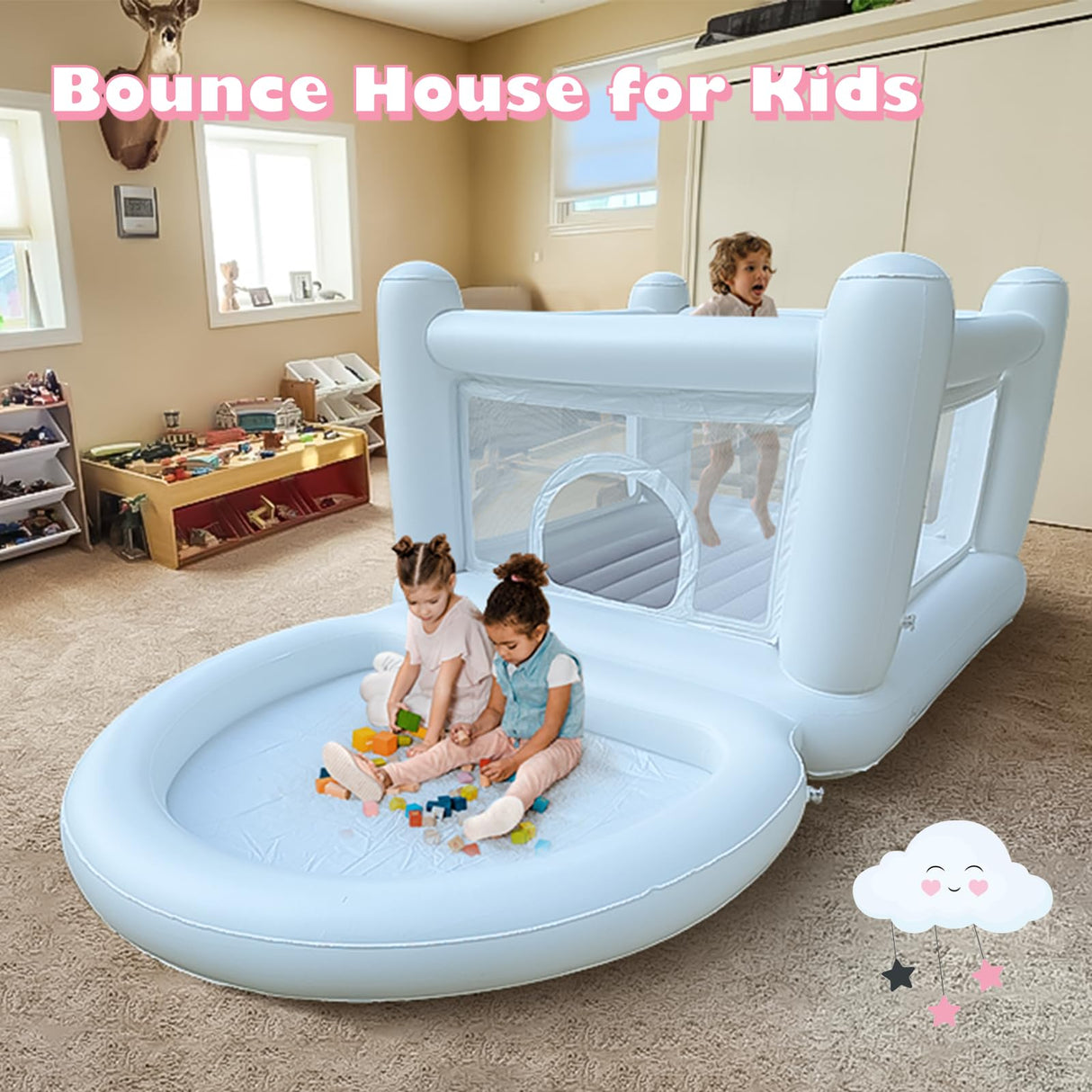 White Bounce House, Bounce House for Kids 3-6 with Ball Pit Pool, Toddler Mini Bounce House, Indoor Outdoor Inflatable Bounce House for Kids and Adults (Without Blower) CHUNNIAN