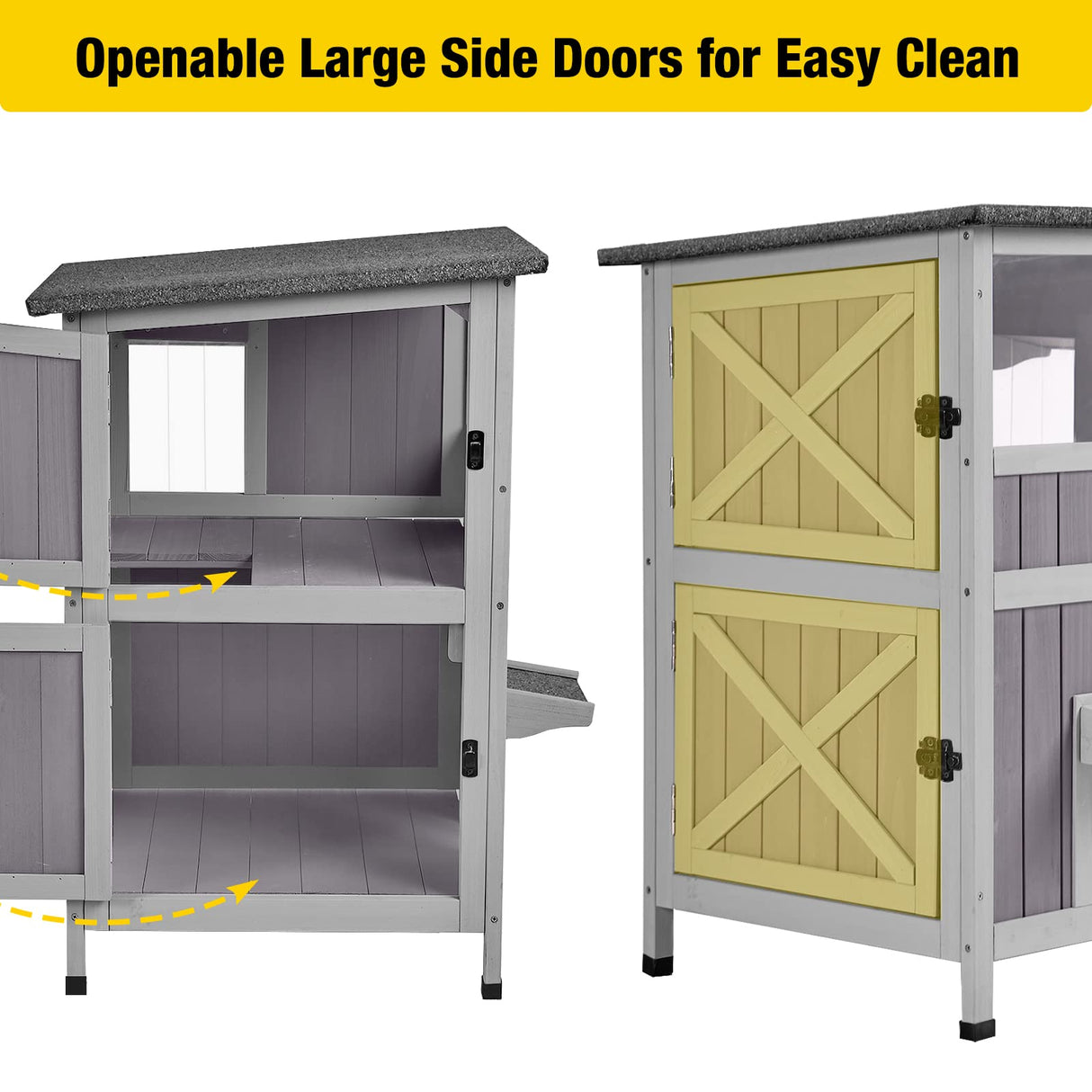 Aivituvin Cat House - 2 Story Outdoor Feral Cats Shelter with Escape Door | Durable Wood Pet House for Cats Aivituvin