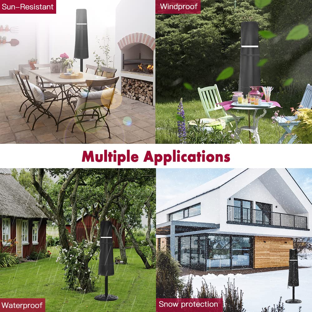 Patio Umbrella Cover for 9ft to 12ft,Waterproof 420D Oxford Outdoor Parasol Covers with Zipper,Windproof & Anti-UV Protective Cover for Garden,Market,and Patio Umbrellas,Black HCFGS