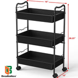 Deco Brothers 3 Tier Metal Rolling Storage Utility Cart with Wheels, Black Deco Brothers