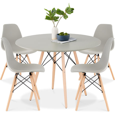 Best Choice Products 5-Piece Dining Set, Compact Mid-Century Modern Table & Chair Set for Home, Apartment w/ 4 Chairs, Plastic Seats, Wooden Legs, Metal Frame - Gray/Oak Best Choice Products