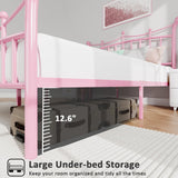 HOMBCK Full Size Metal Bed Frame with Headboard, Pink Bed Frame with Crown Headboard and Footboard, Wrought Iron Art, Under Bed Storage, Mattress Anti-Slip, No Box Spring Needed, Easy Assembly, Pink HOMBCK