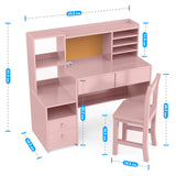 RUPOLX Pink Kids Desk and Chair Set for 5-12 Year Old, Childrens Computer Desk with 4 Drawers, Kids Study Table with Storage Shelf -3vj-40 RUPOLX
