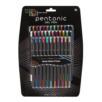 Pentonic Gel Pens, 36 Count, 36 Assorted Colors (Assorted Color, Neon, Pastel & Glitter), Medium & Fine Point, Smooth Writing For Journaling (1002358)