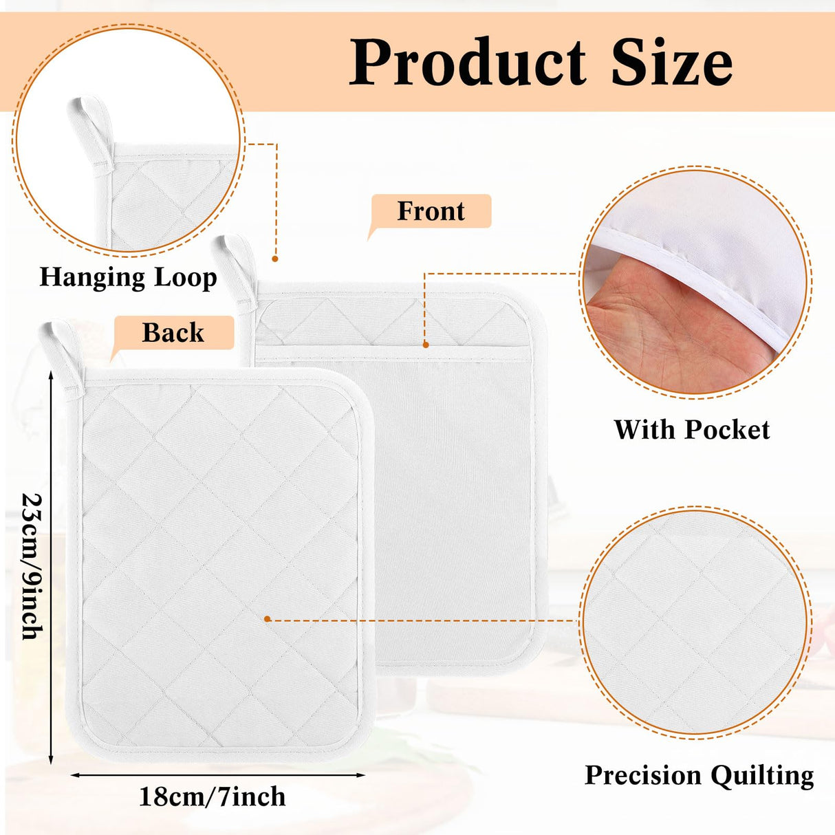 Hoolerry Valentine's Day Pot Holders with Pocket Sublimation Pot Holders Bulk 7x9'' Cotton Pot Holders Oven Pot Holders with Hanging Loops Hot Pot Pads for Kitchen Cook Baking(White,20 Pieces) Hoolerry