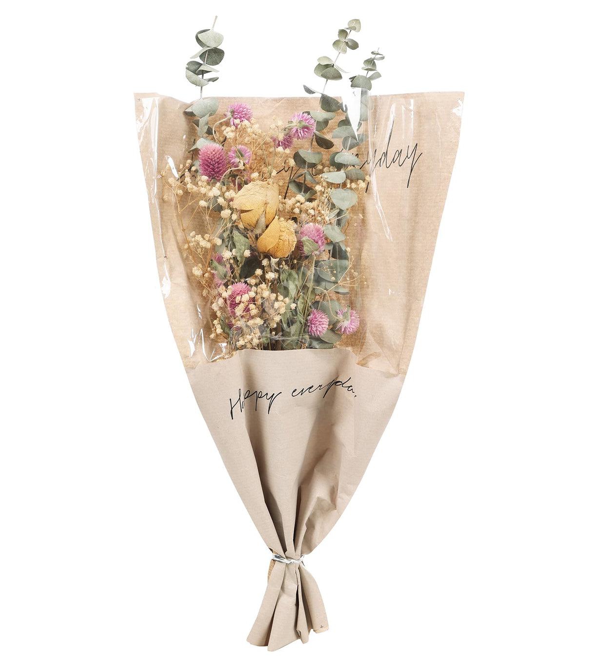Botius 17" Natural Dried Flower Bouquet Real Flower Arrangements with Dried Eucalyptus, Yellow Rose, Baby Breath/Gypsophila, Gomphrena Globosa for Home Wedding Table Vase Wall Hanging Décor Botius