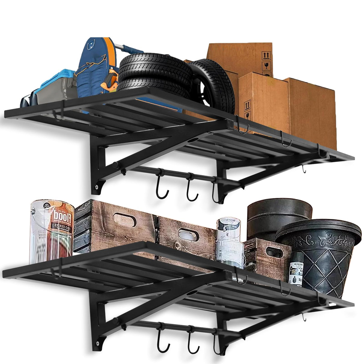 Leekimid 2-Pack 1X4 FT Garage Shelving Wall Mounted Holds Up to 800 Lbs Heavy Duty Wall Shelf, Black Metal Floating Adjustable Wall System Shelves for Garage Storage, Shed Leekimid